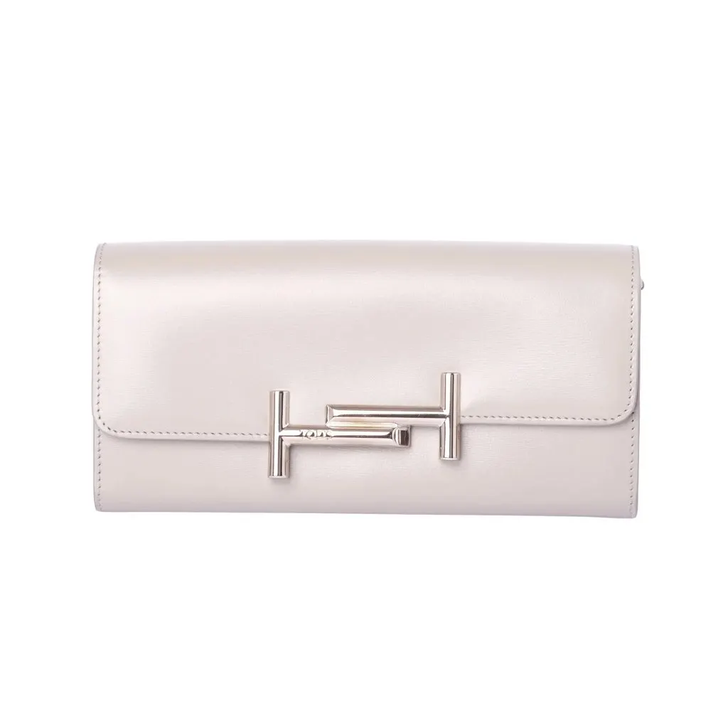 Tod's Double T Grey Leather Continental Wallet with Shoulder Strap - '10s