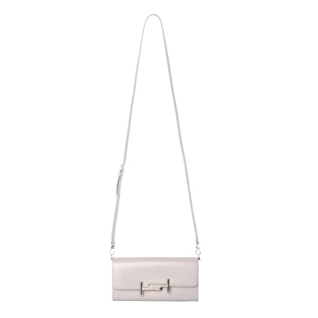 Tod's Double T Grey Leather Continental Wallet with Shoulder Strap - '10s Grey Leather Good - Back View