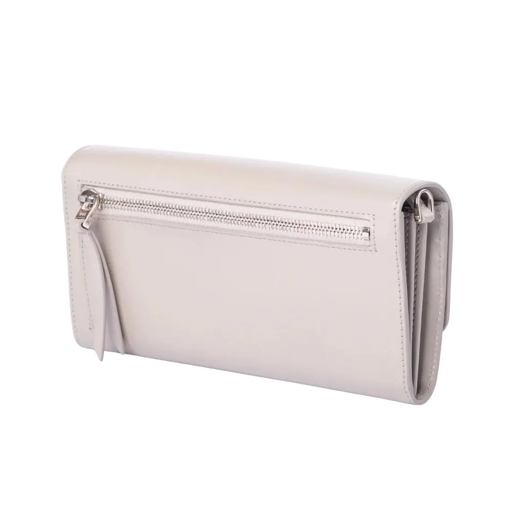Tod's Double T Grey Leather Continental Wallet with Shoulder Strap - '10s Grey Leather Good - Inside View