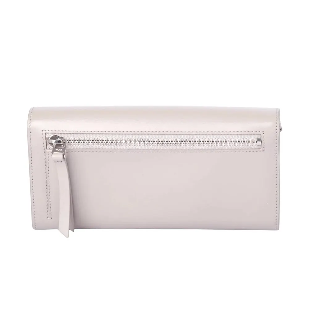 Tod's Double T Grey Leather Continental Wallet with Shoulder Strap - '10s Grey Leather Good - Model View