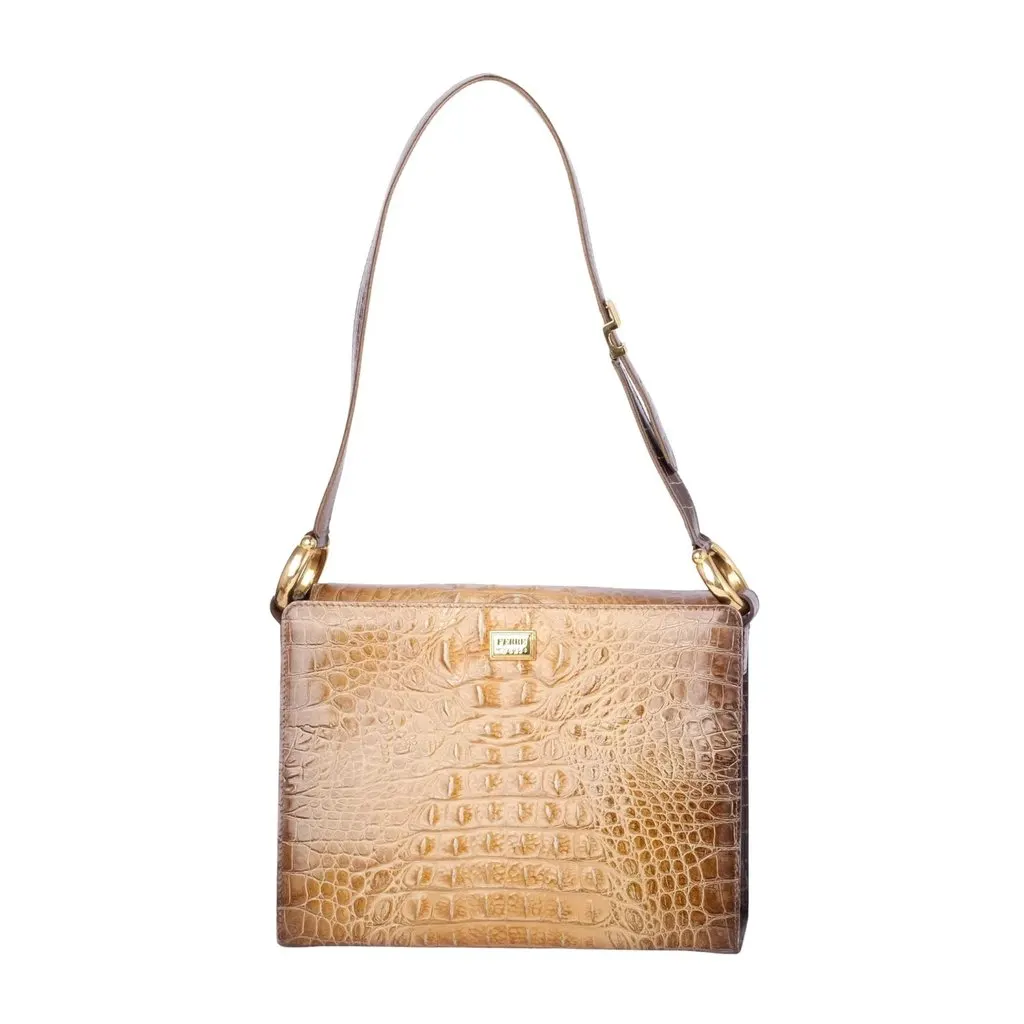 Gianfranco Ferré Ridgeback Crocodile Handbag - '90s Brown Leather Good - Front View