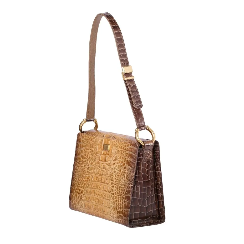 Gianfranco Ferré Ridgeback Crocodile Handbag - '90s Brown Leather Good - Back View