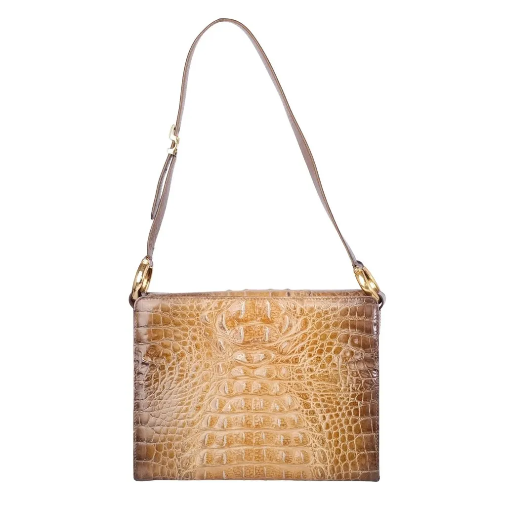 Gianfranco Ferré Ridgeback Crocodile Handbag - '90s Brown Leather Good - Inside View