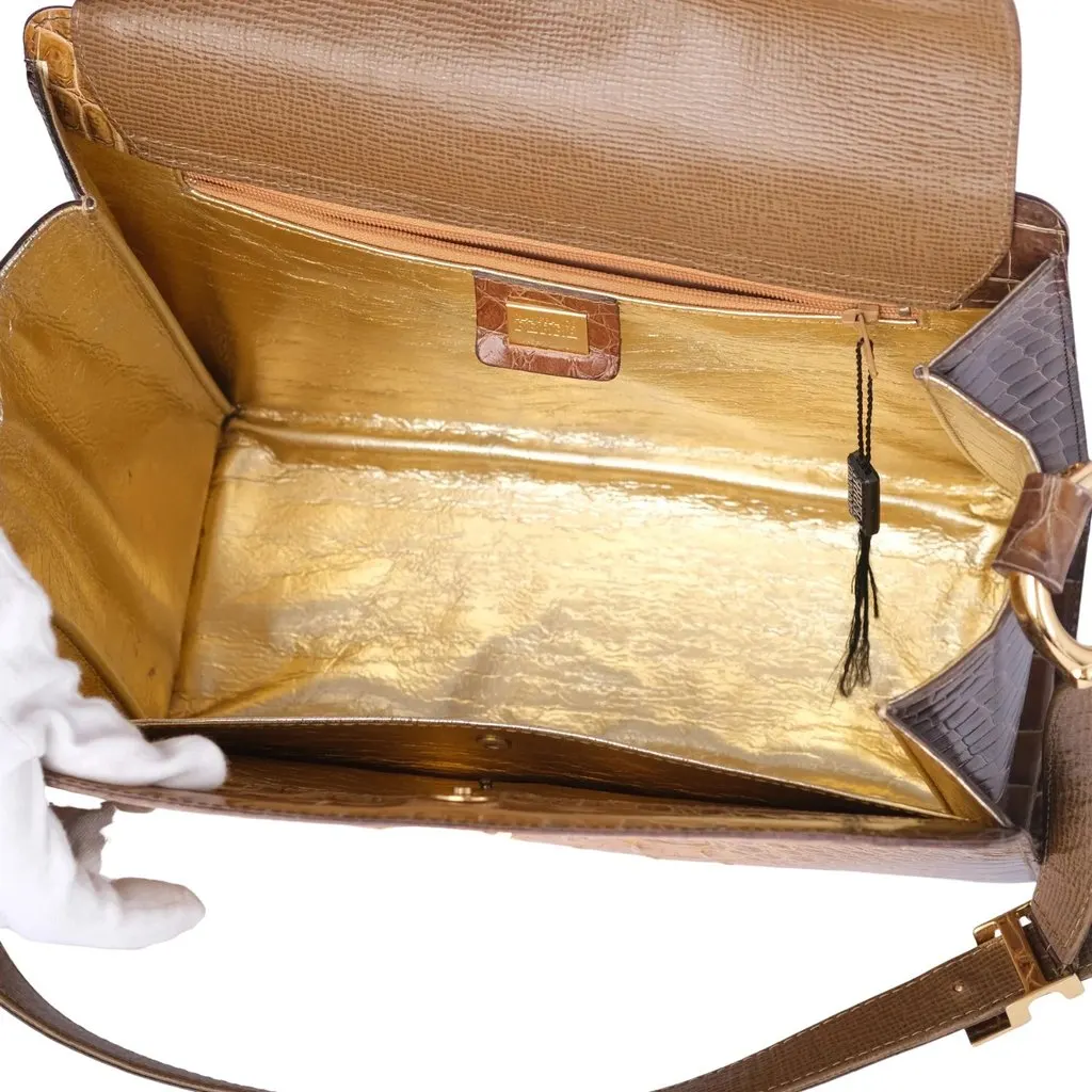 Gianfranco Ferré Ridgeback Crocodile Handbag - '90s Brown Leather Good - Box View