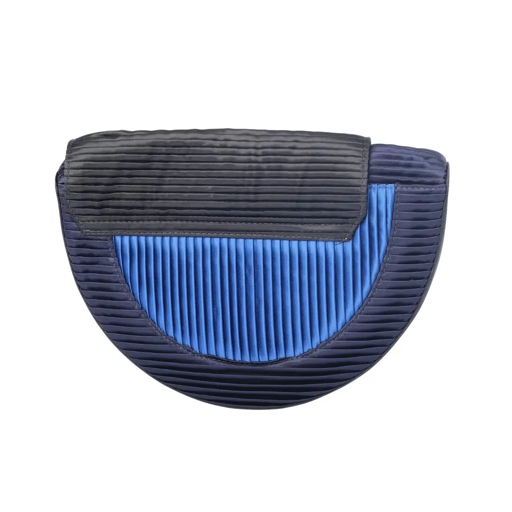 Versace Couture Geometric Pleated Clutch - '80s Navy Satin Good - Inside View