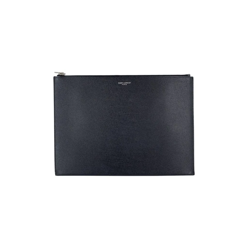 Saint Laurent Clutch Bag Rive Gauche Black Leather Good - Front View