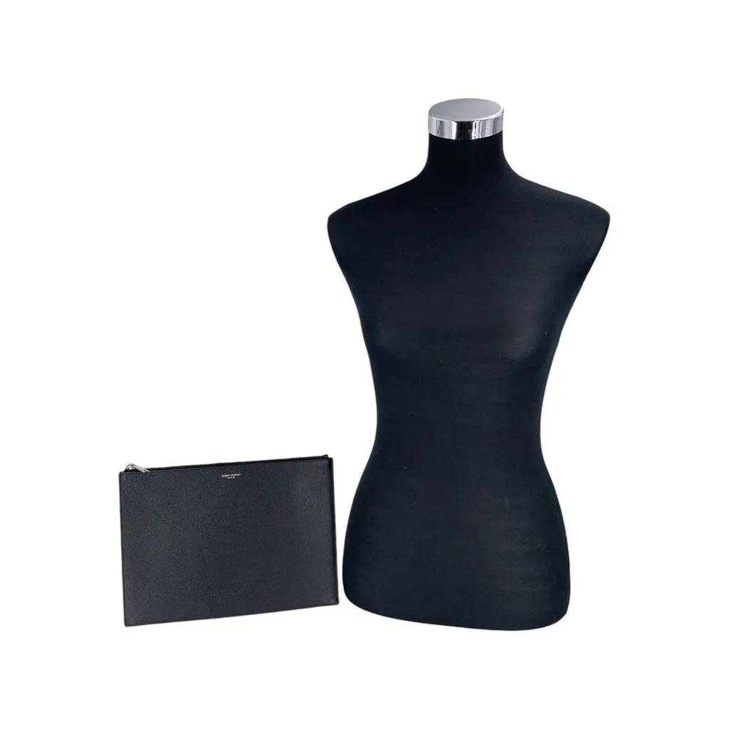 Saint Laurent Clutch Bag Rive Gauche Black Leather Good - Back View