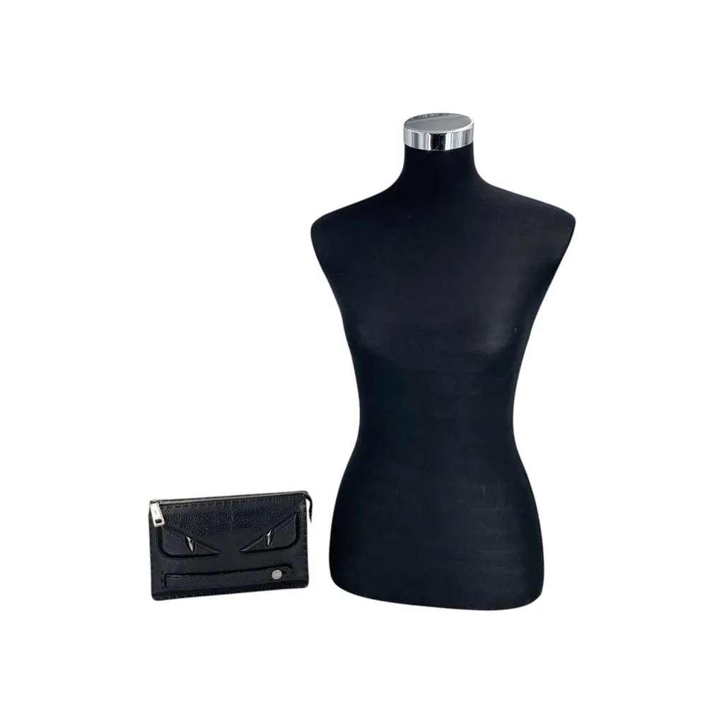 Fendi Clutch Bag Bugs Eye Black Leather Good - Back View