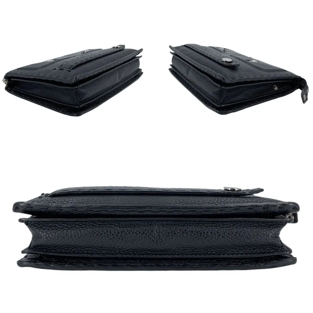 Fendi Clutch Bag Bugs Eye Black Leather Good - Model View