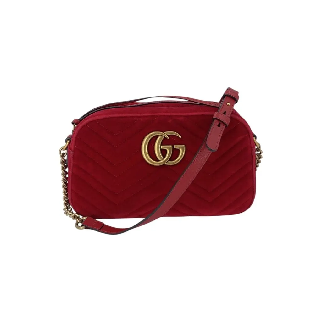 Gucci Shoulder Bag GG Marmont Chain Matelasse Red Velvet Good - Front View