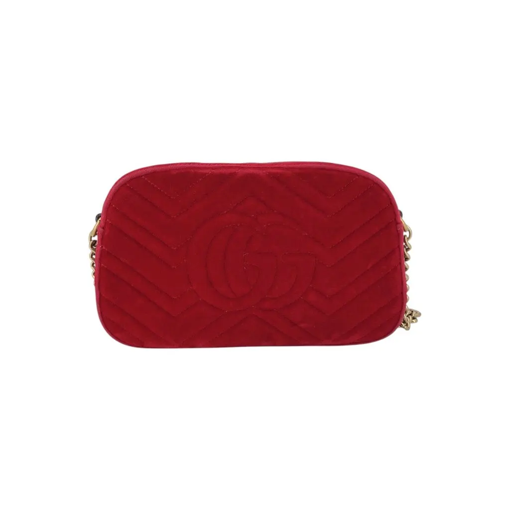 Gucci Shoulder Bag GG Marmont Chain Matelasse Red Velvet Good - Inside View