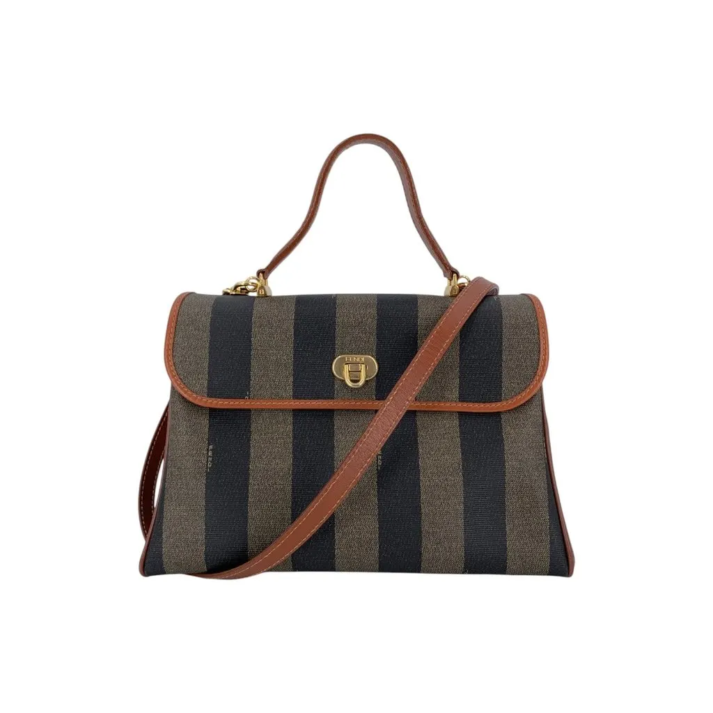 Fendi Shoulder Bag Vintage Pequin Black Canvas Good - Front View