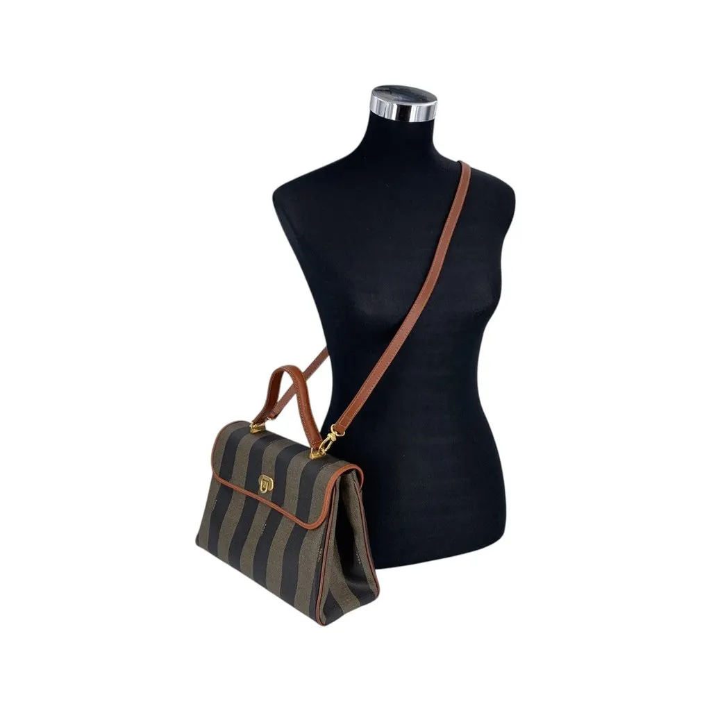 Fendi Shoulder Bag Vintage Pequin Black Canvas Good - Back View