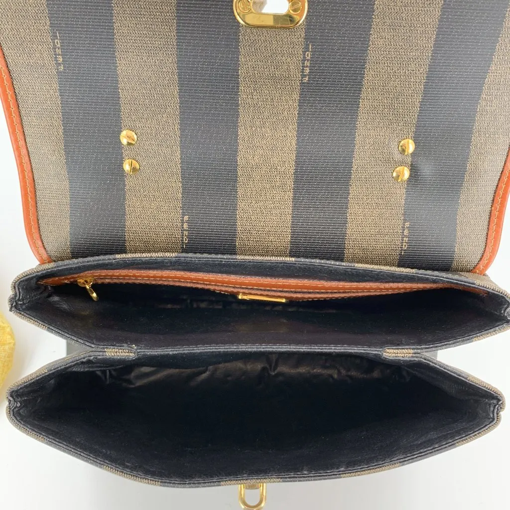 Fendi Shoulder Bag Vintage Pequin Black Canvas Good - Box View