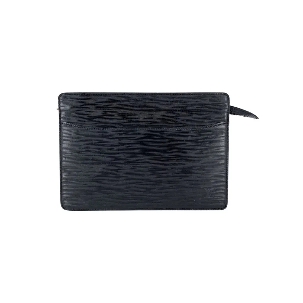 Louis Vuitton Clutch Bag Vintage Pochette Homme Black Leather Good - Front View