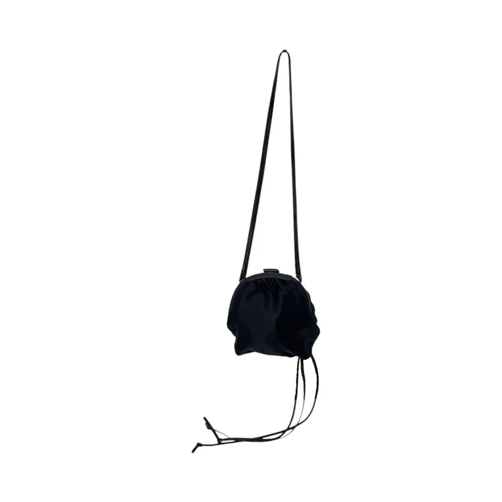 Bottega Veneta Shoulder Bag Vintage Rose Applique Black Satin Good - Inside View