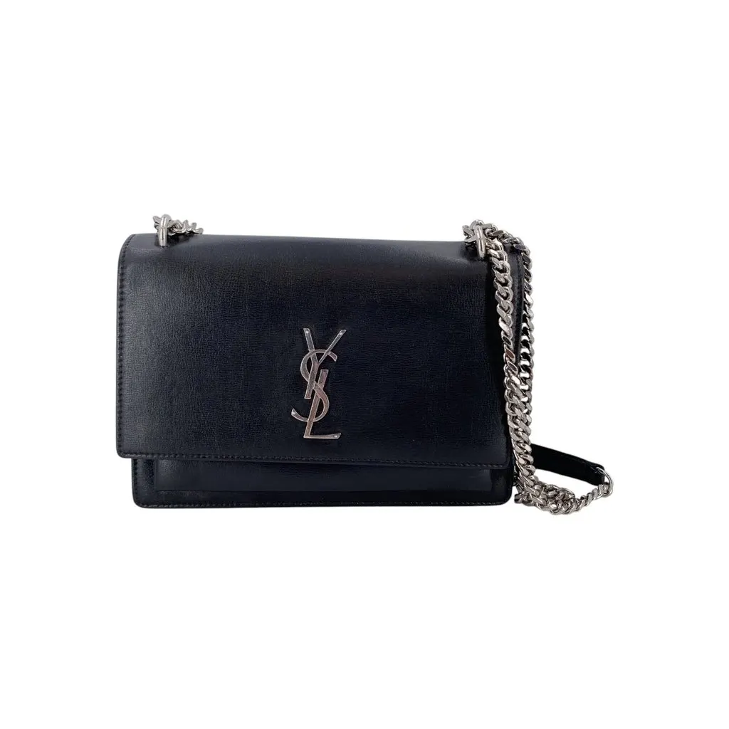 Saint Laurent Shoulder Bag Sunset Black Leather Good - Front View