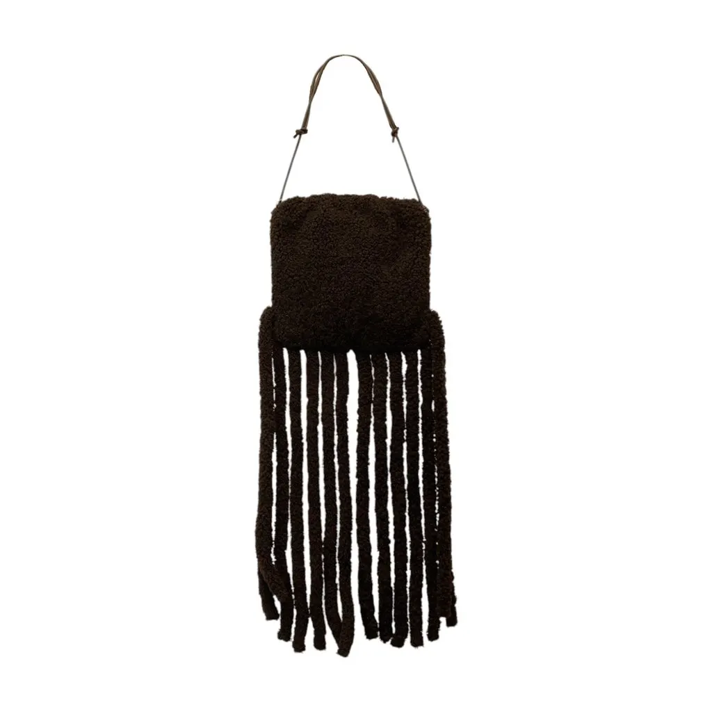 Bottega Veneta Shoulder Bag The Fringe Pouch Brown Shearling Good - Front View