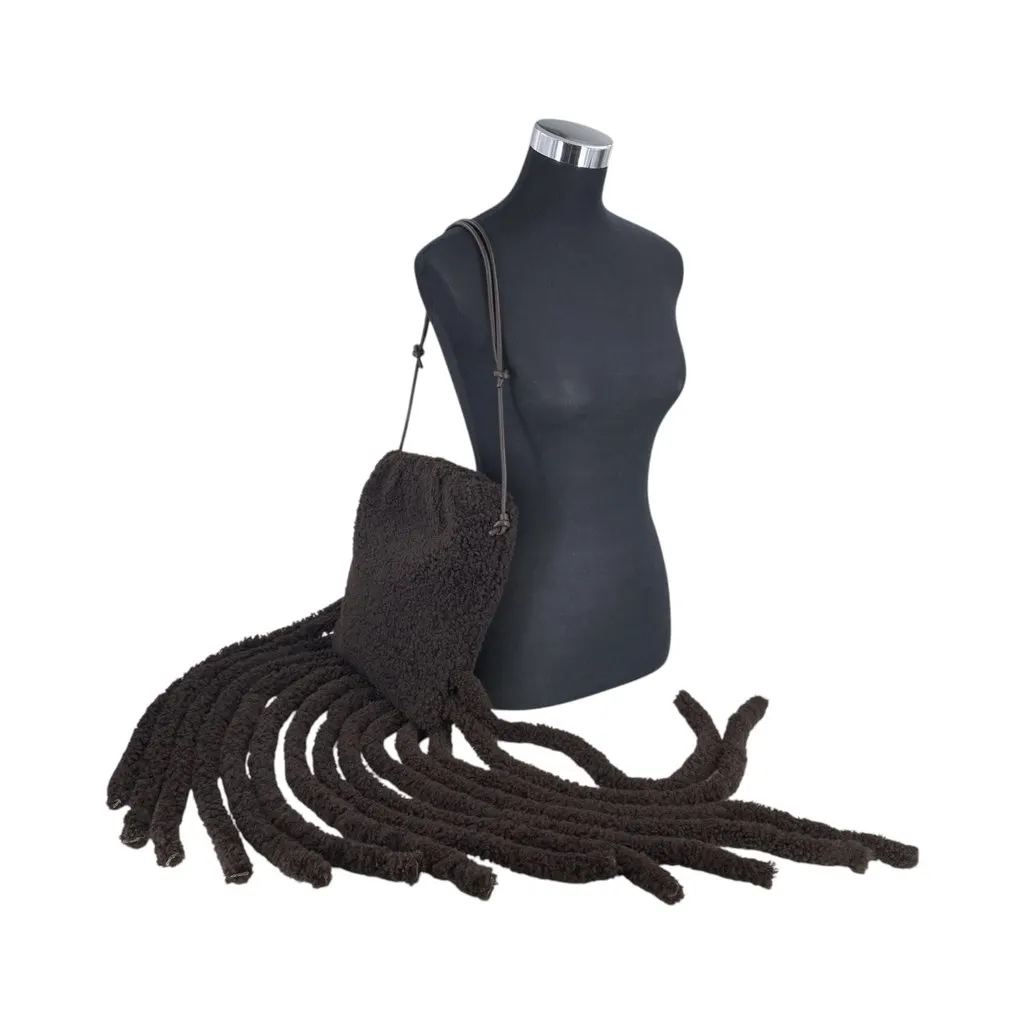 Bottega Veneta Shoulder Bag The Fringe Pouch Brown Shearling Good - Back View