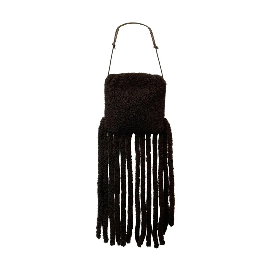 Bottega Veneta Shoulder Bag The Fringe Pouch Brown Shearling Good - Inside View