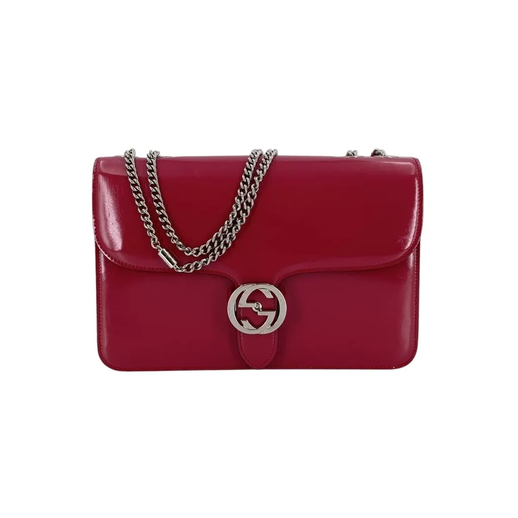 Gucci Shoulder Bag Interlocking Pink Leather Good - Front View