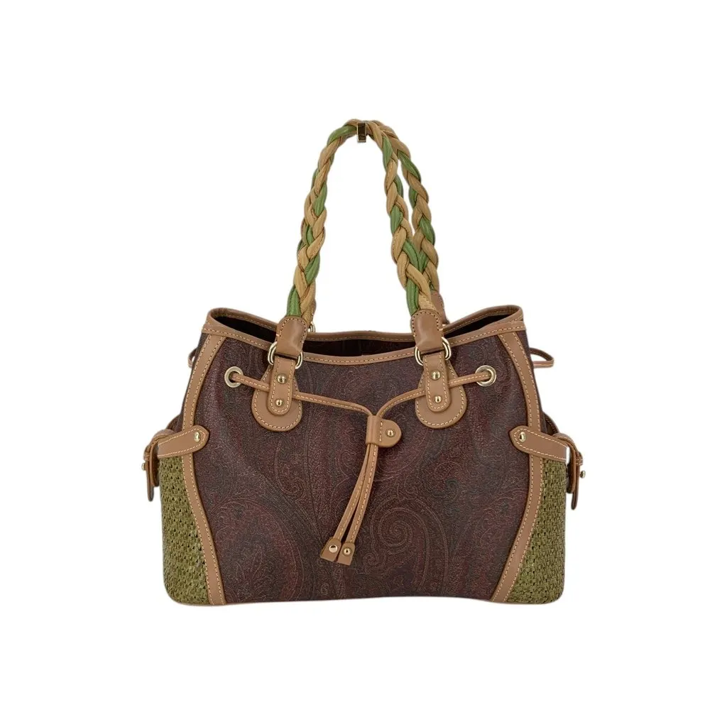 Etro Tote Bag Paisley Tote Brown Canvas Good - Front View