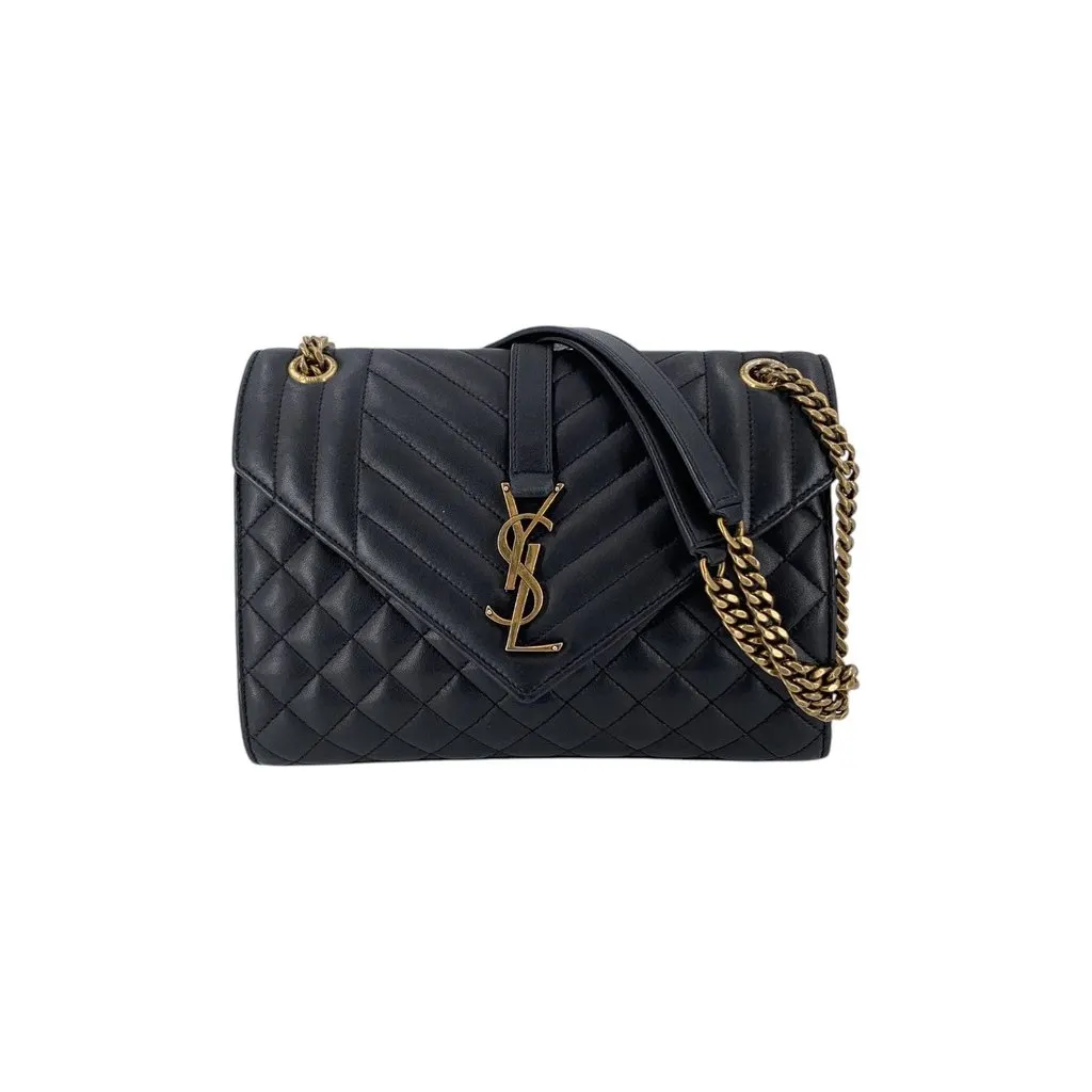 Saint Laurent Shoulder Bag Envelope Black Leather Good - Front View