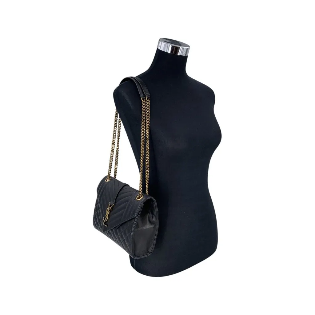 Saint Laurent Shoulder Bag Envelope Black Leather Good - Back View