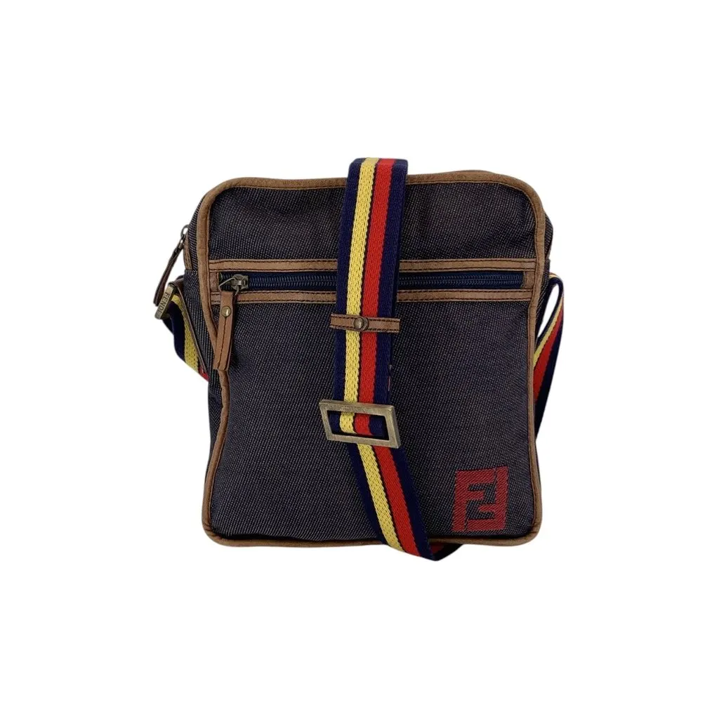 Fendi Crossbody Bag Messenger Brown Denim Good - Front View