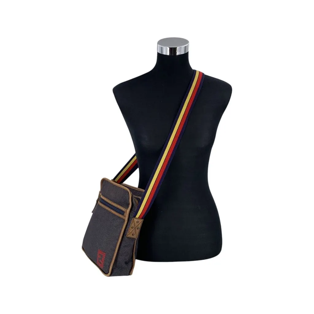 Fendi Crossbody Bag Messenger Brown Denim Good - Back View