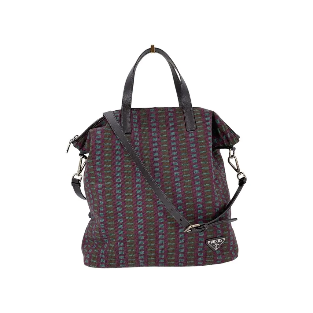 Prada Tote Bag Vintage Tote Brown Canvas Good - Front View