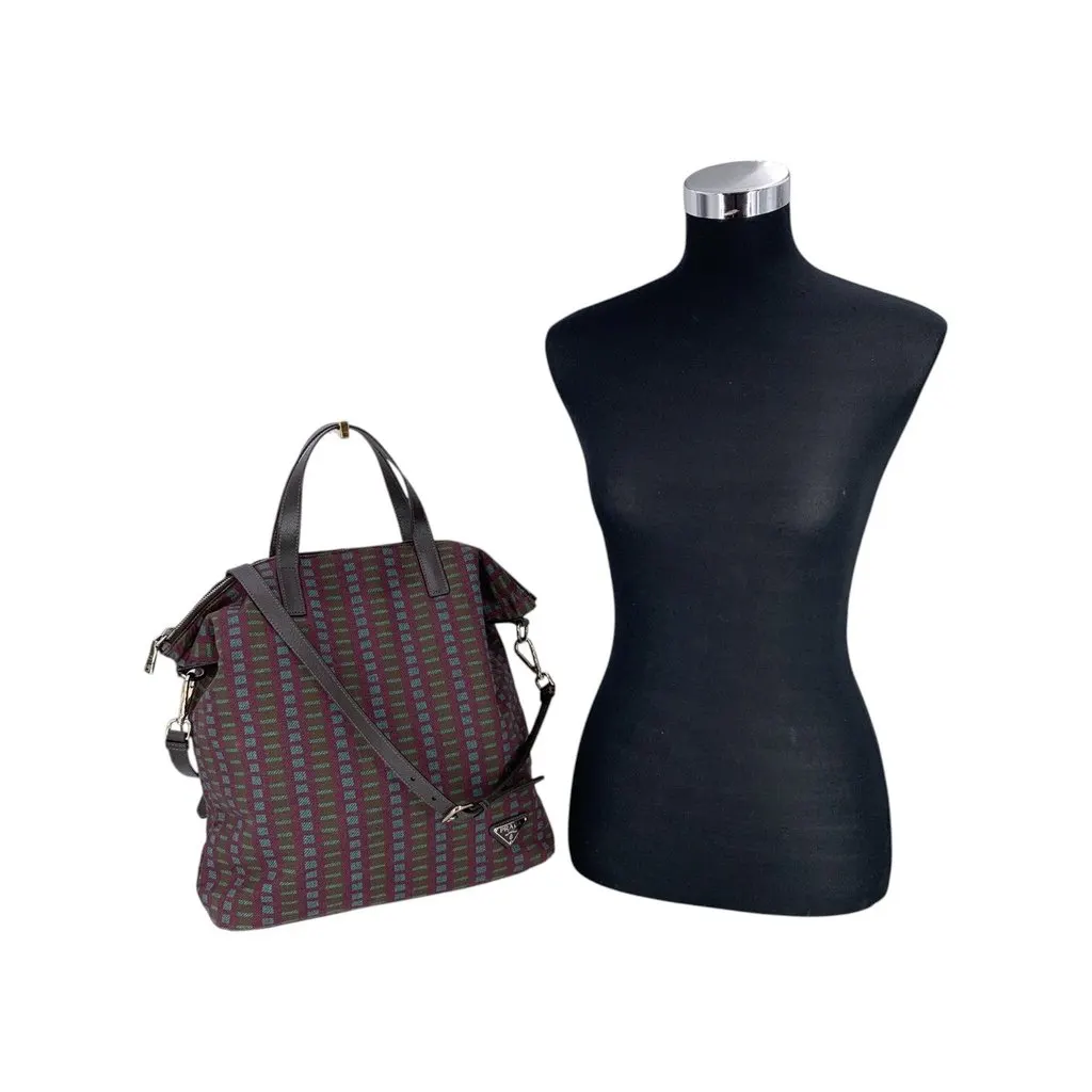 Prada Tote Bag Vintage Tote Brown Canvas Good - Back View