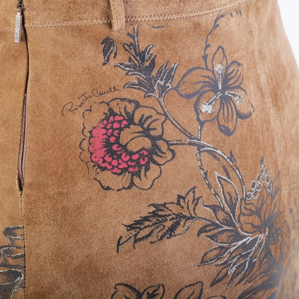 Roberto Cavalli Tattoo Tiger Printed Suede Maxi Skirtt- '00s MultiColor Suede Good - Box View