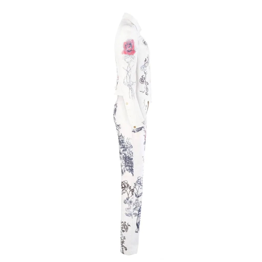 Roberto Cavalli Vintage Tattoo Tiger Hearts Denim Jacket- '00s Navy Denim Good - Back View