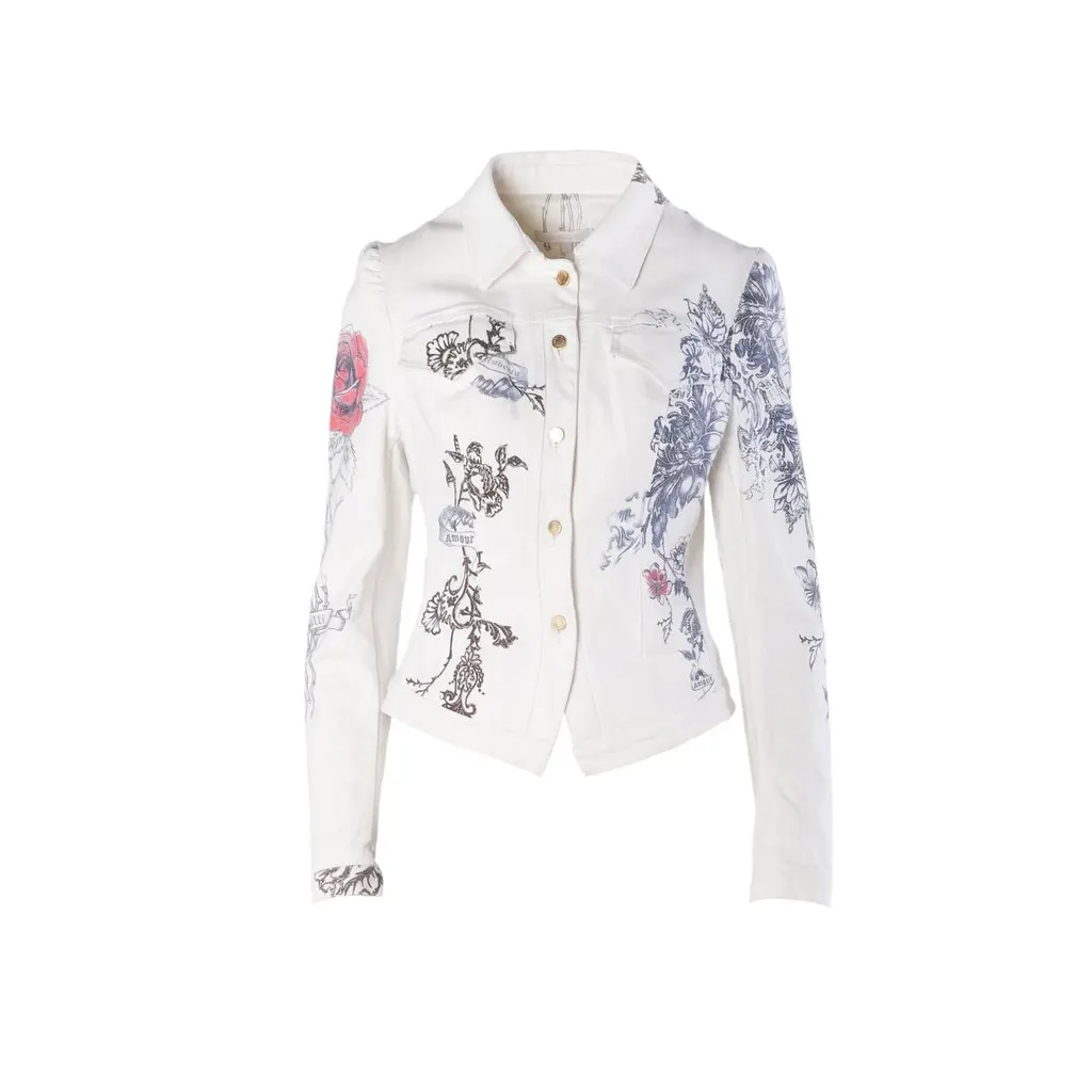 Roberto Cavalli Vintage Tattoo Tiger Hearts Denim Jacket- '00s Navy Denim Good - Model View