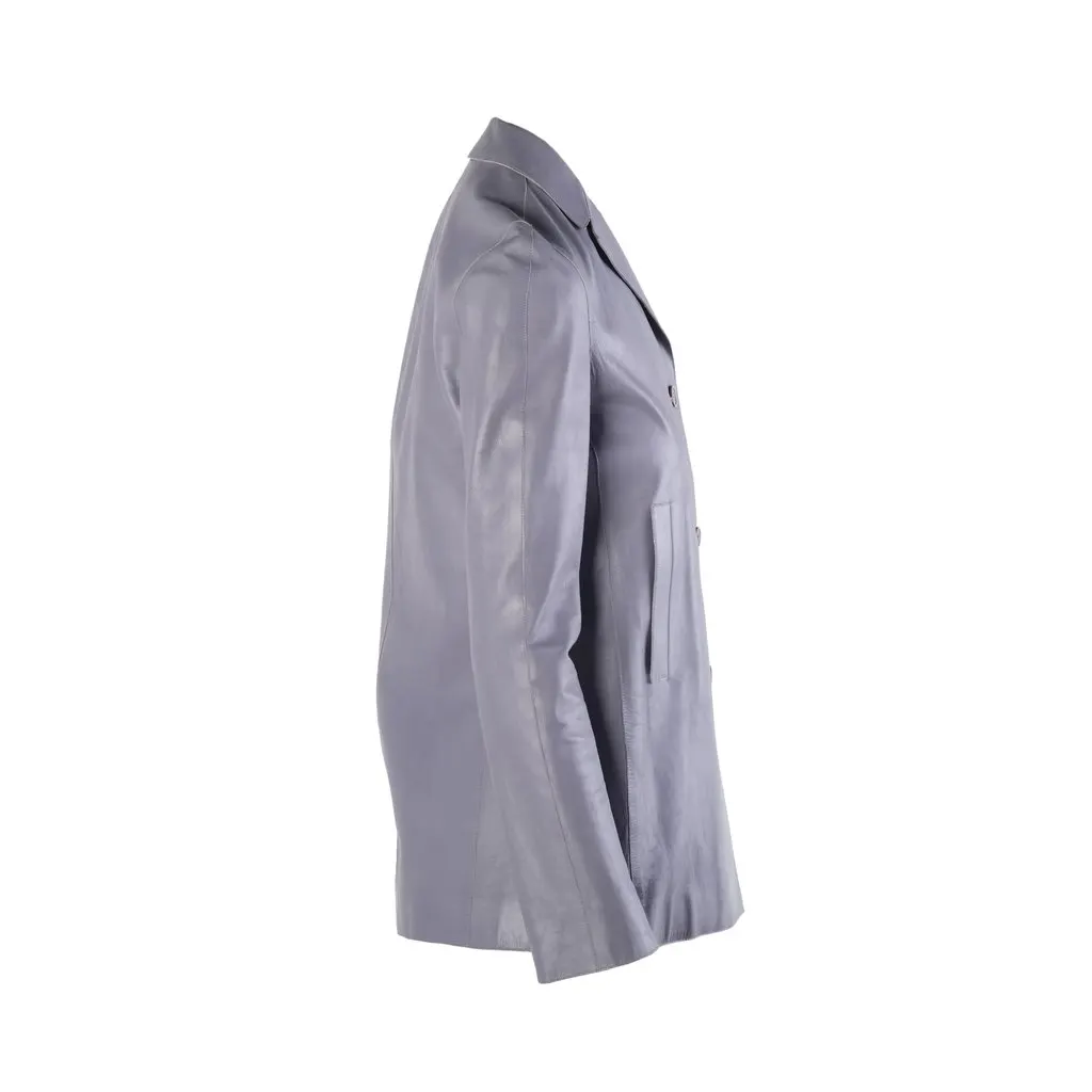 Calvin Klein Collection Grey Calfskin Leather Blazer - '00s Grey Leather Good - Back View