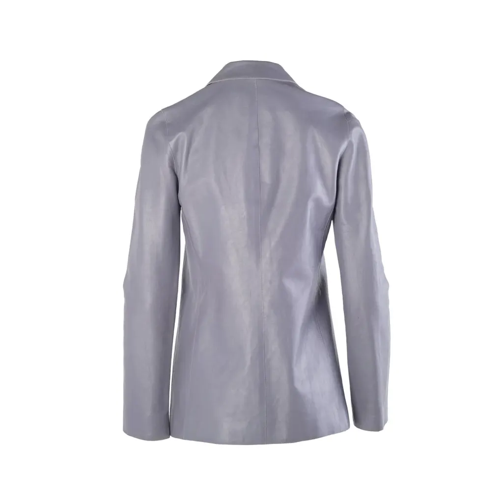 Calvin Klein Collection Grey Calfskin Leather Blazer - '00s Grey Leather Good - Inside View