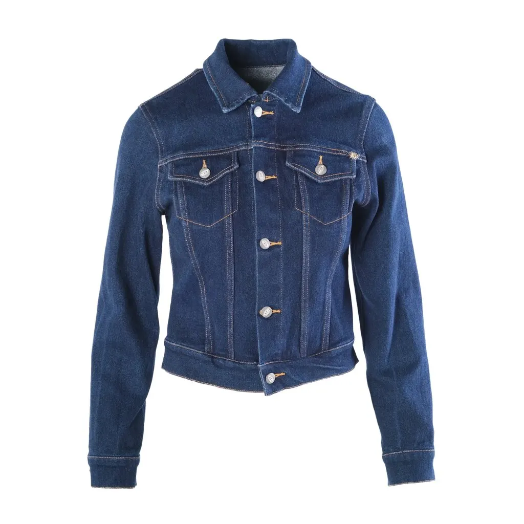 Roberto Cavalli Dark Wash Denim Crystal Logo Jacket - '00s