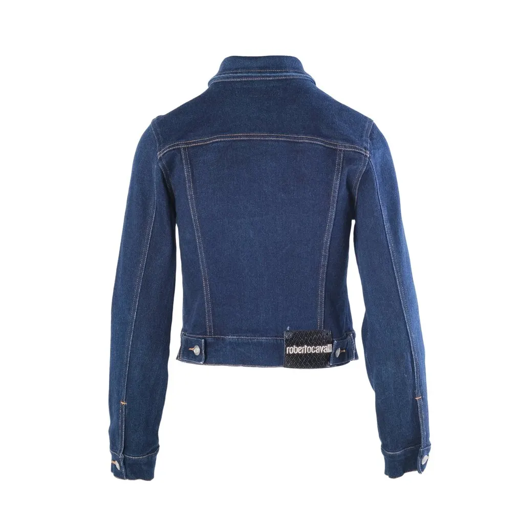 Roberto Cavalli Dark Wash Denim Crystal Logo Jacket - '00s Black Denim Good - Inside View