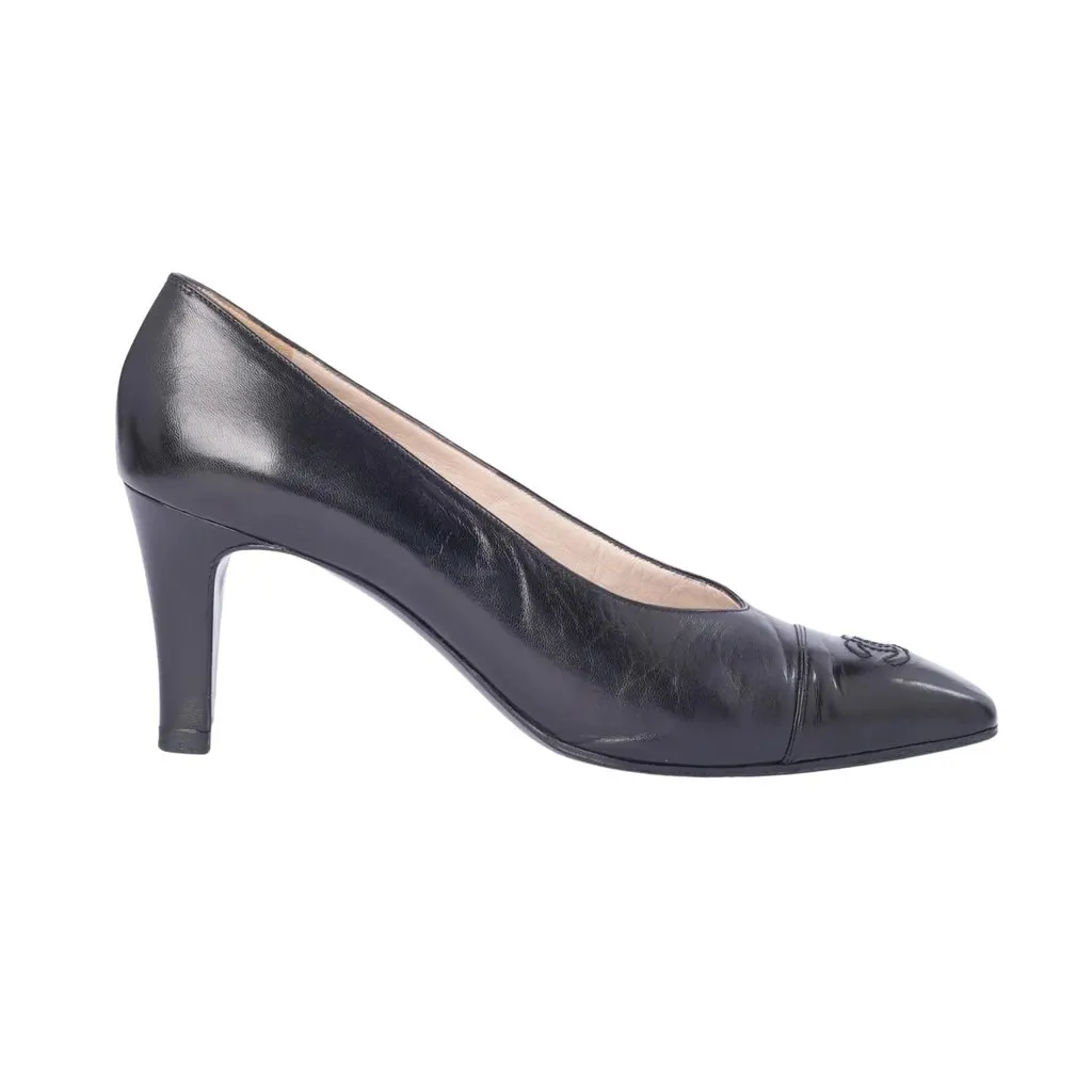 Chanel Black Leather CC Cap-Toe Pumps - '90s