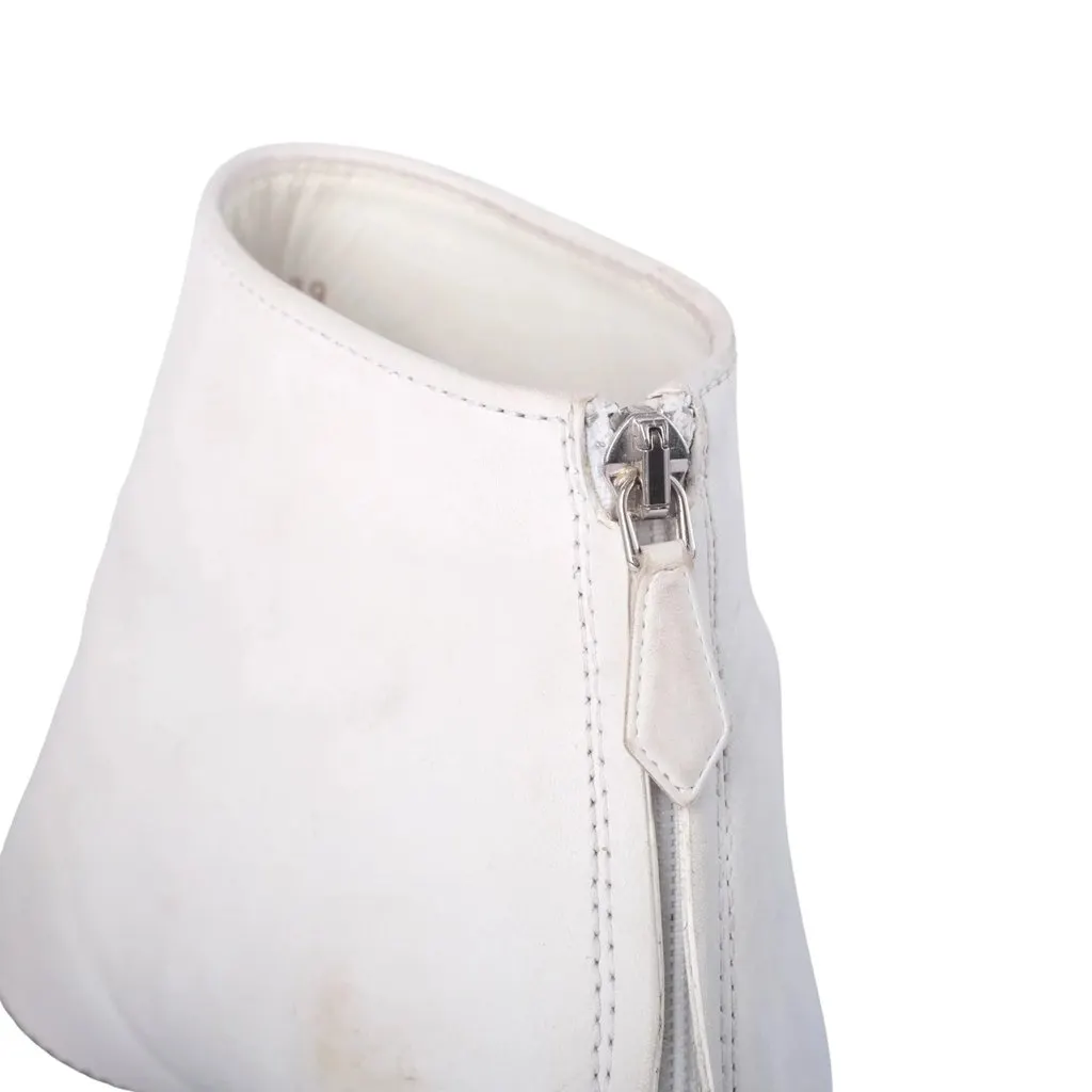 Miu Miu White Leather Thong Ankle Booties - '20s White Leather Good - Model View