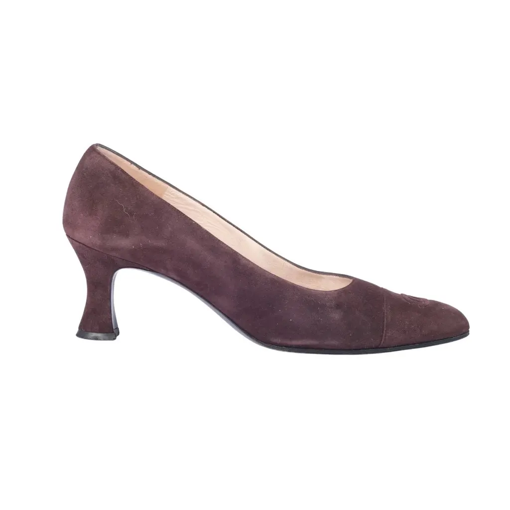 Chanel Chocolate Brown Suede CC Pumps - '90s Brown Suede Good - Back View