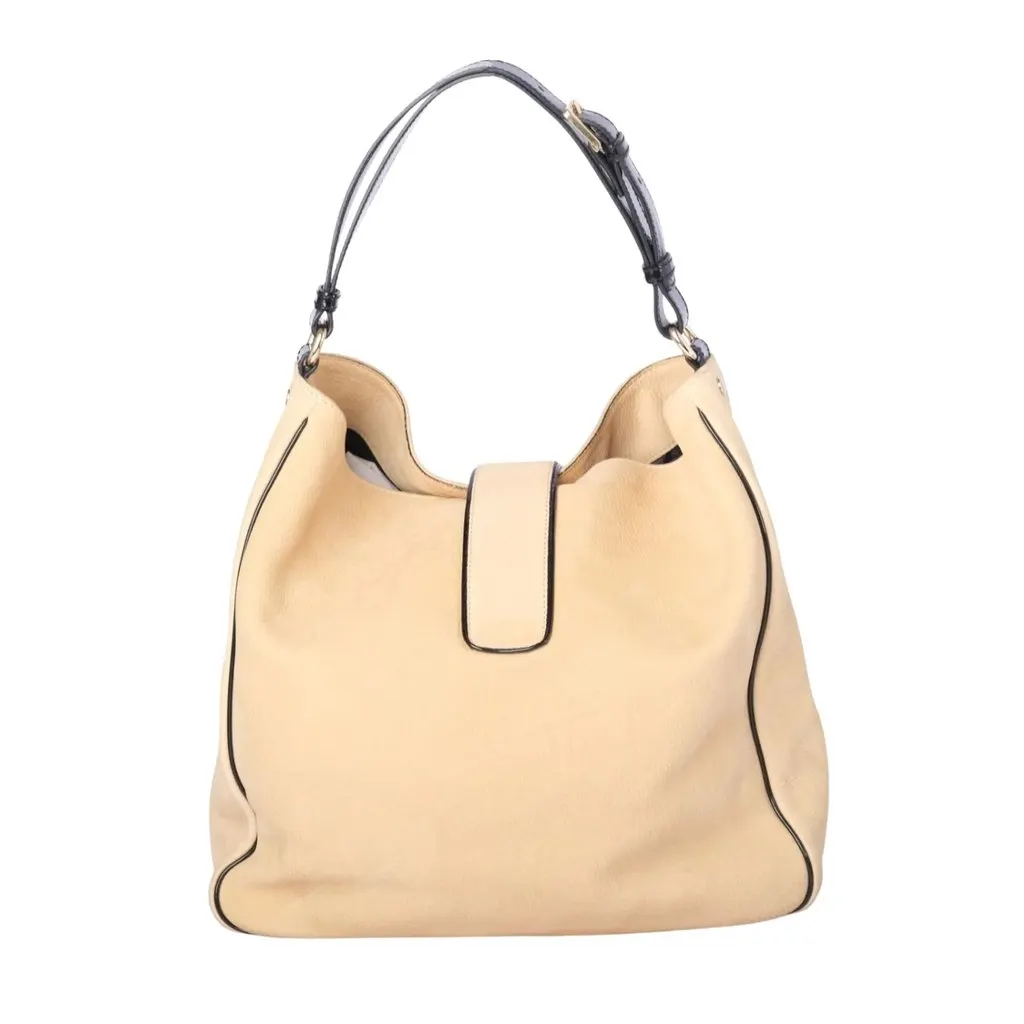 Unsigned Hogan Beige Leather Hobo Bag with Black Patent Trim - '10s Black Leather Good - Inside View