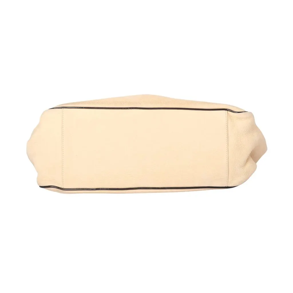 Unsigned Hogan Beige Leather Hobo Bag with Black Patent Trim - '10s Black Leather Good - Model View