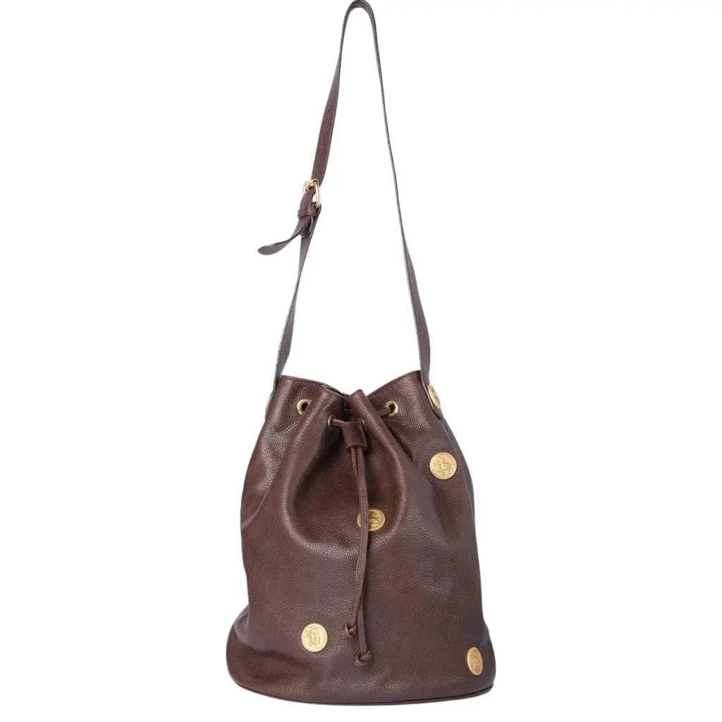 Fendi Vintage Brown Leather Zodiac Medallion Bucket Bag - '90s Brown Leather Good - Front View