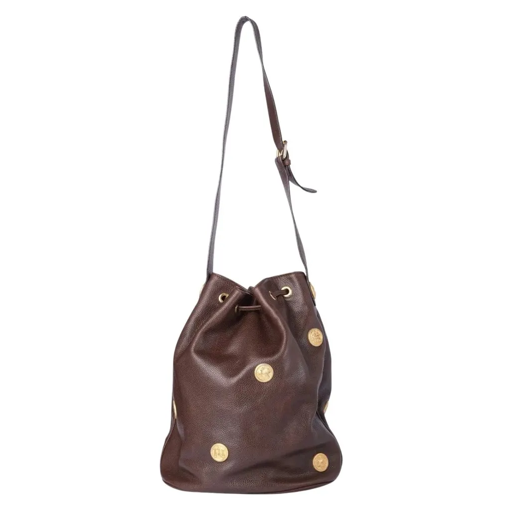 Fendi Vintage Brown Leather Zodiac Medallion Bucket Bag - '90s Brown Leather Good - Inside View