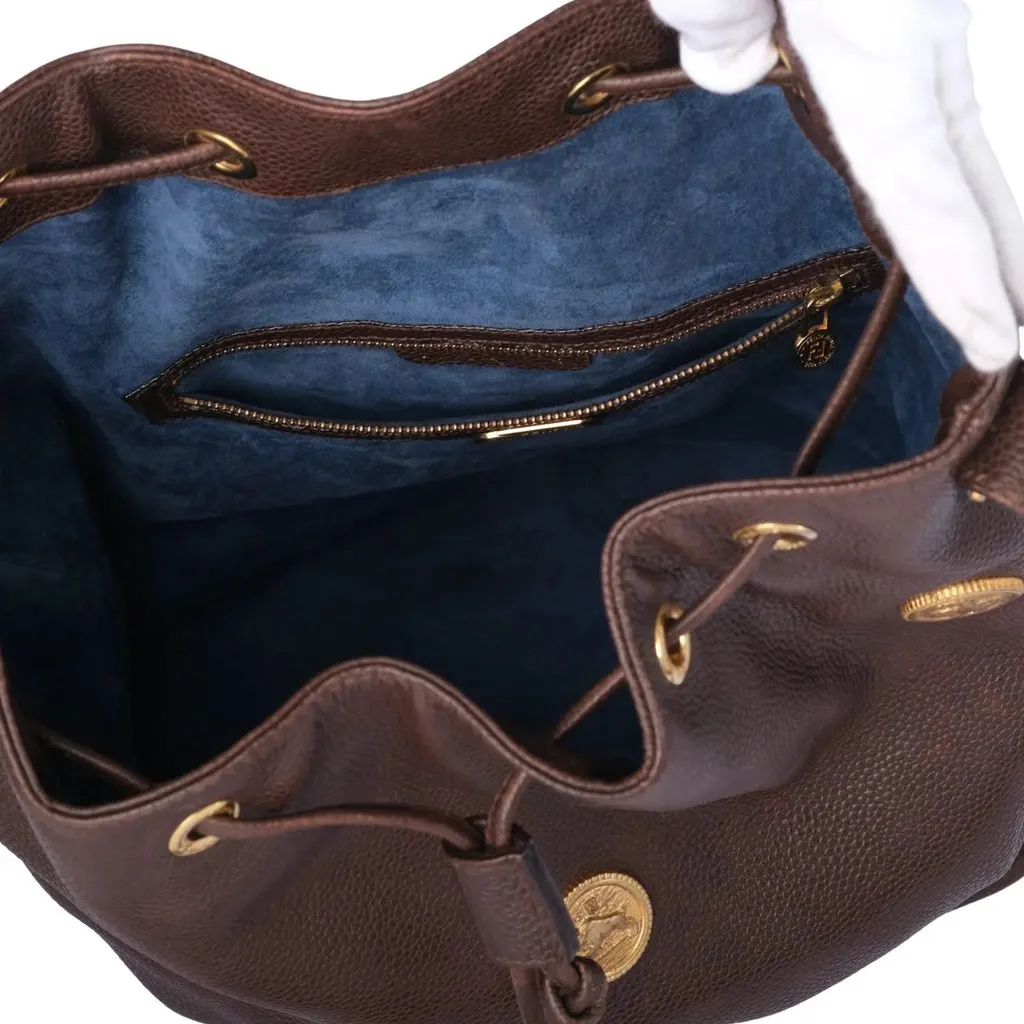 Fendi Vintage Brown Leather Zodiac Medallion Bucket Bag - '90s Brown Leather Good - Box View