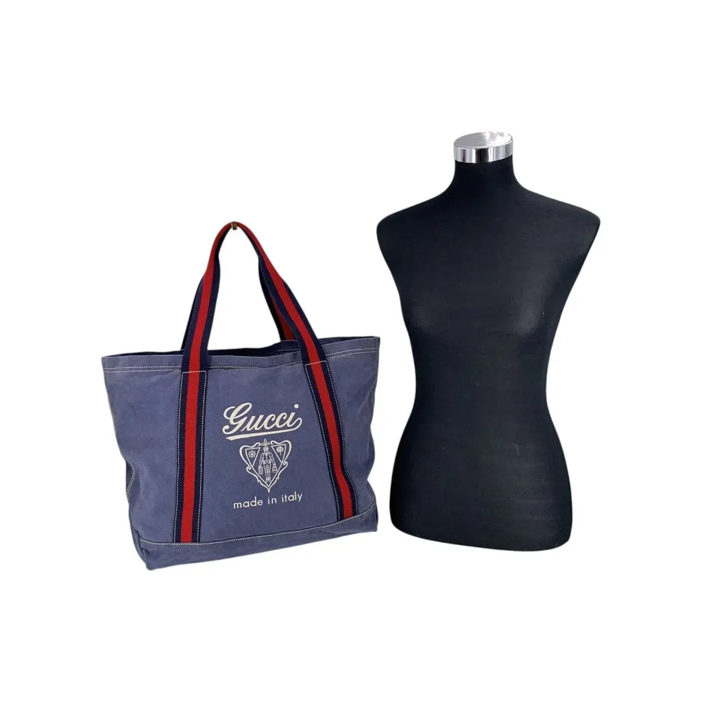 Gucci Tote Bag Crest Logo Red Canvas Good - Back View