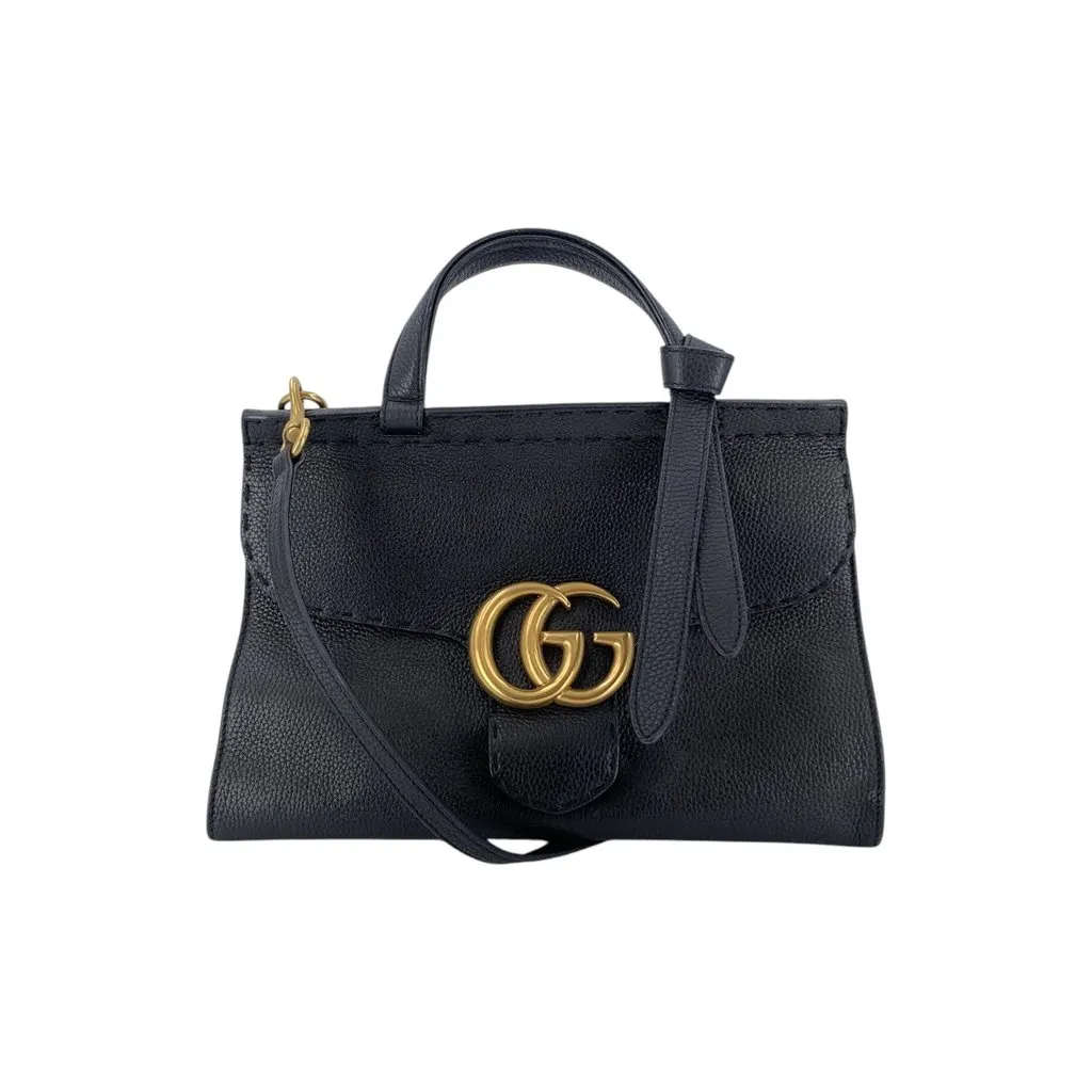 Gucci Handbag GG Marmont Black Leather Good - Front View