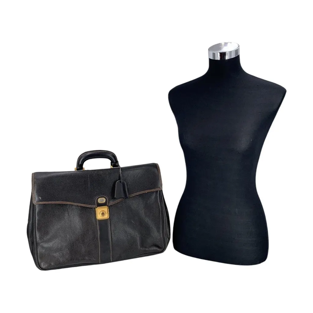 Alfred Dunhill Handbag Vintage Briefcase Attache Black Leather Good - Back View